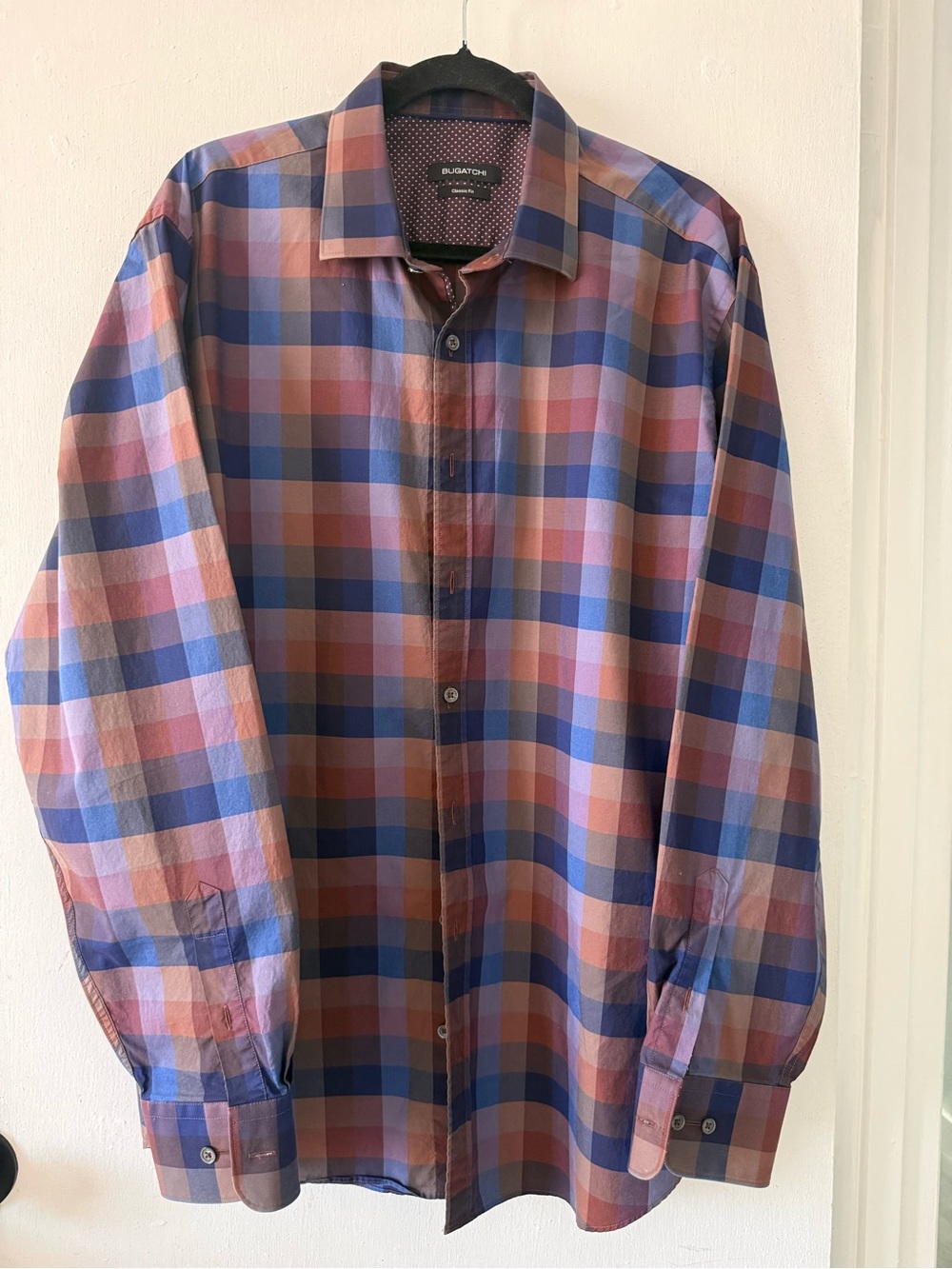 Bugatchi Button-Down Plaid Shirt in Blue and Brown